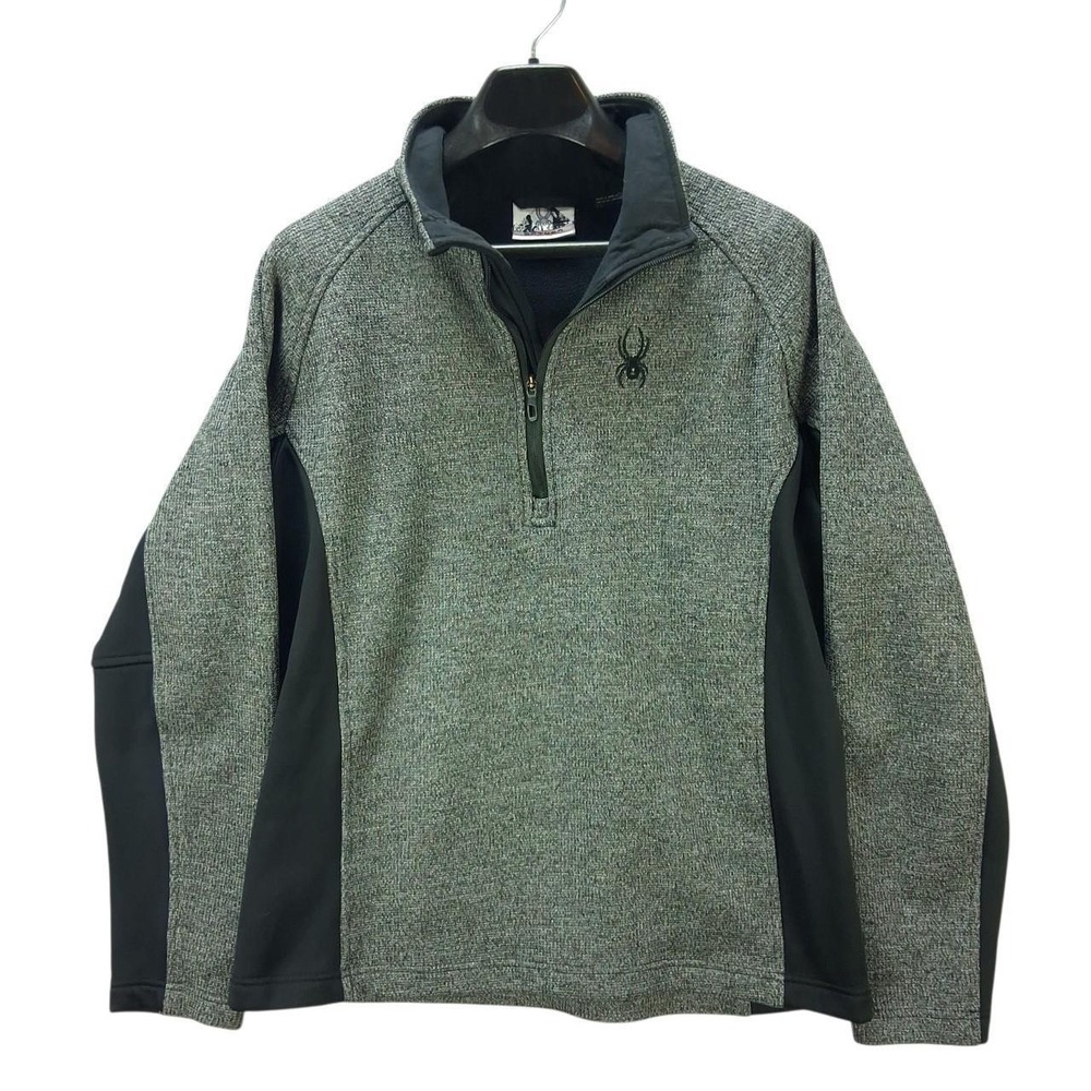 Spyder Mens Gray Black Performance 1/4 Zip Textured Knit Fleece Pullover Large